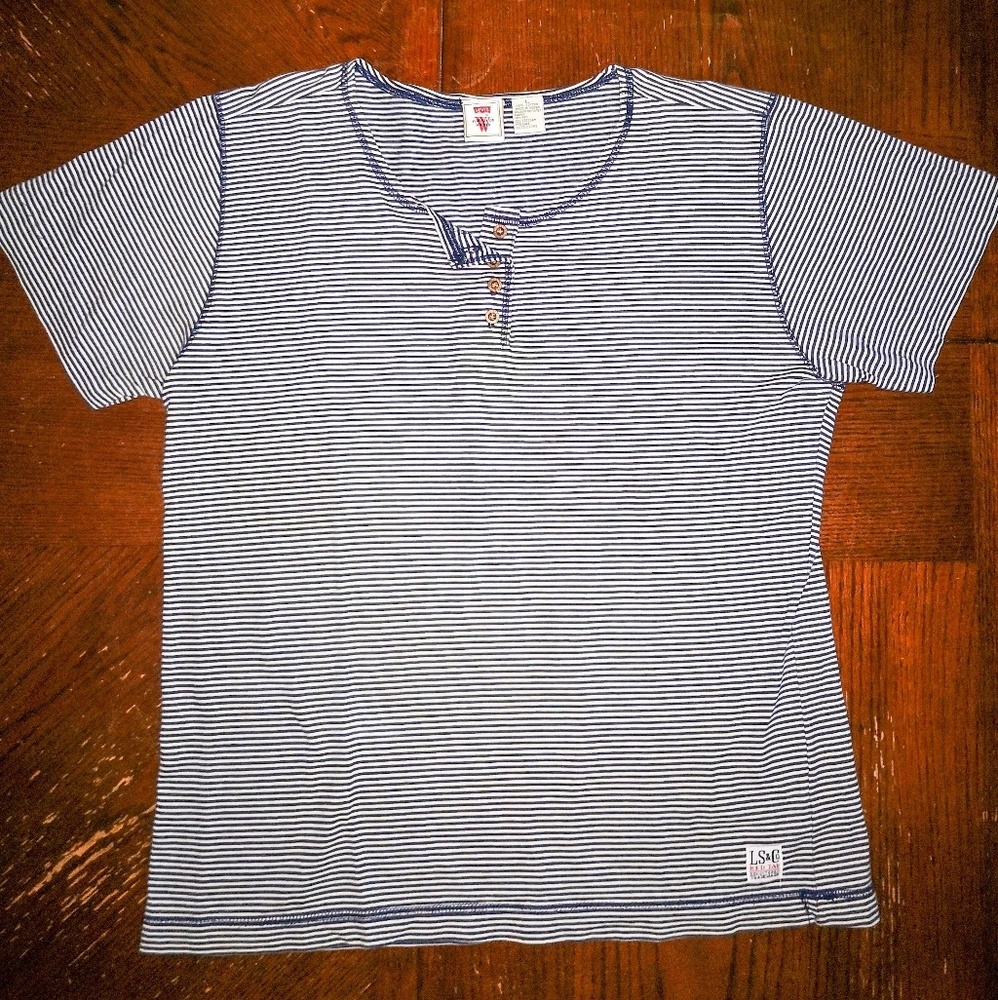 90s vintage Levi's striped henley tee navy